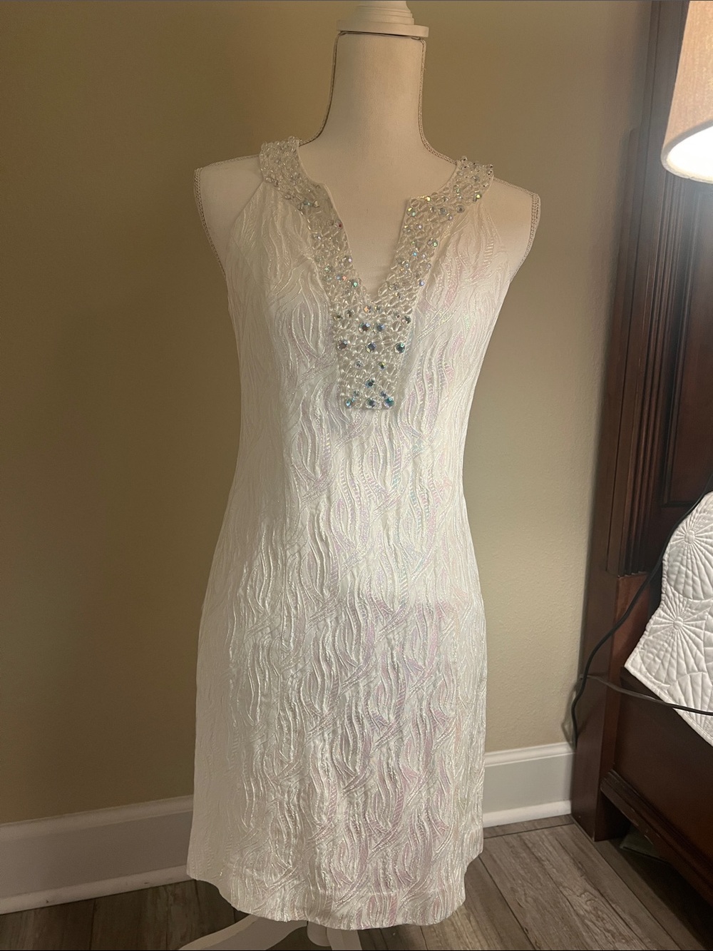 Lilly Pulitzer White Beaded V-Neck Mini Dress